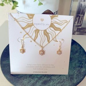 Inspired by you Gold over Sterling Silver Sun necklace and earrings set 16”
